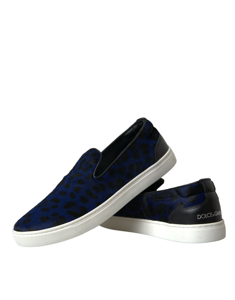 Dolce & Gabbana Sneakers en Cuir de Veau Bleu Léopard