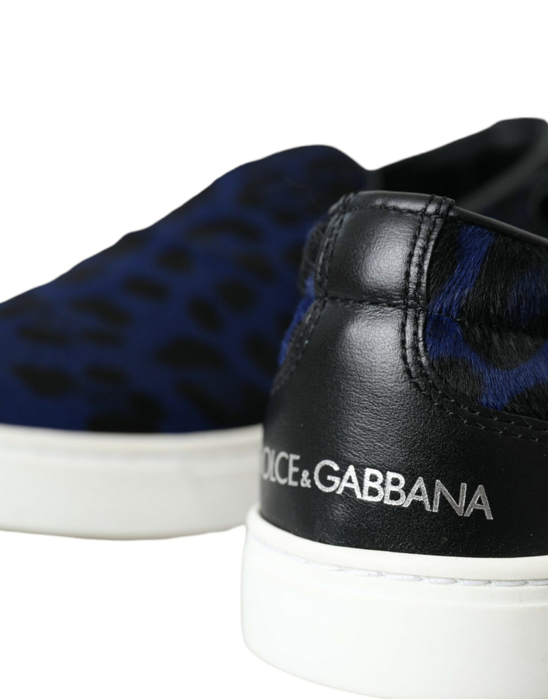 Dolce & Gabbana Sneakers en Cuir de Veau Bleu Léopard