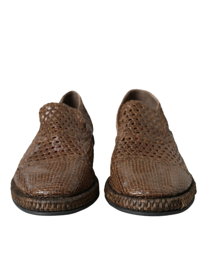 Dolce & Gabbana Brown Woven Leather Loafers for Men