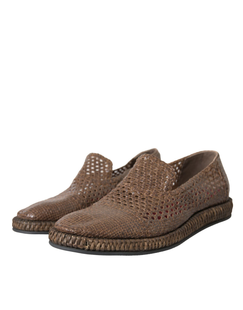 Dolce & Gabbana Brown Woven Leather Loafers for Men