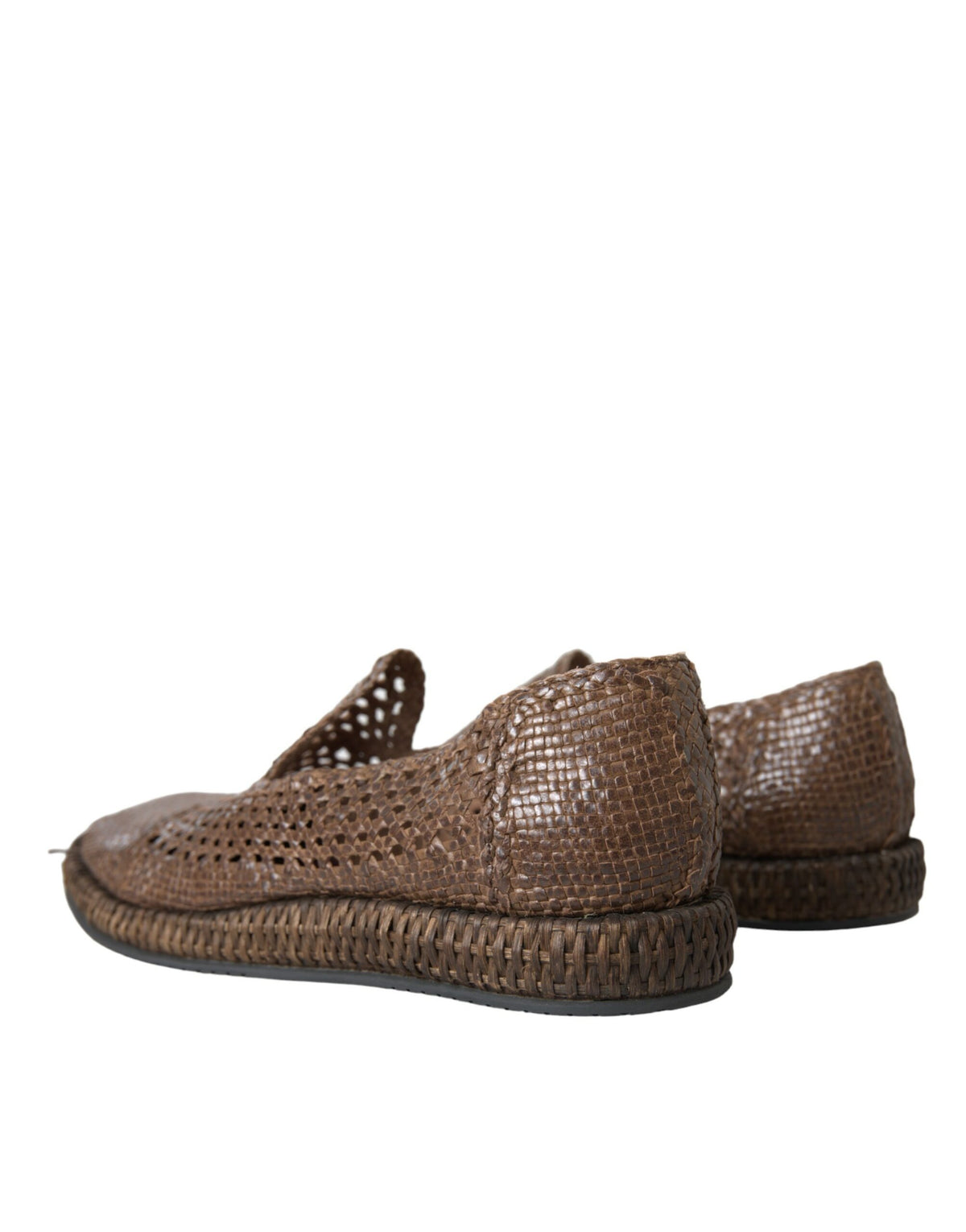 Dolce & Gabbana Brown Woven Leather Loafers for Men