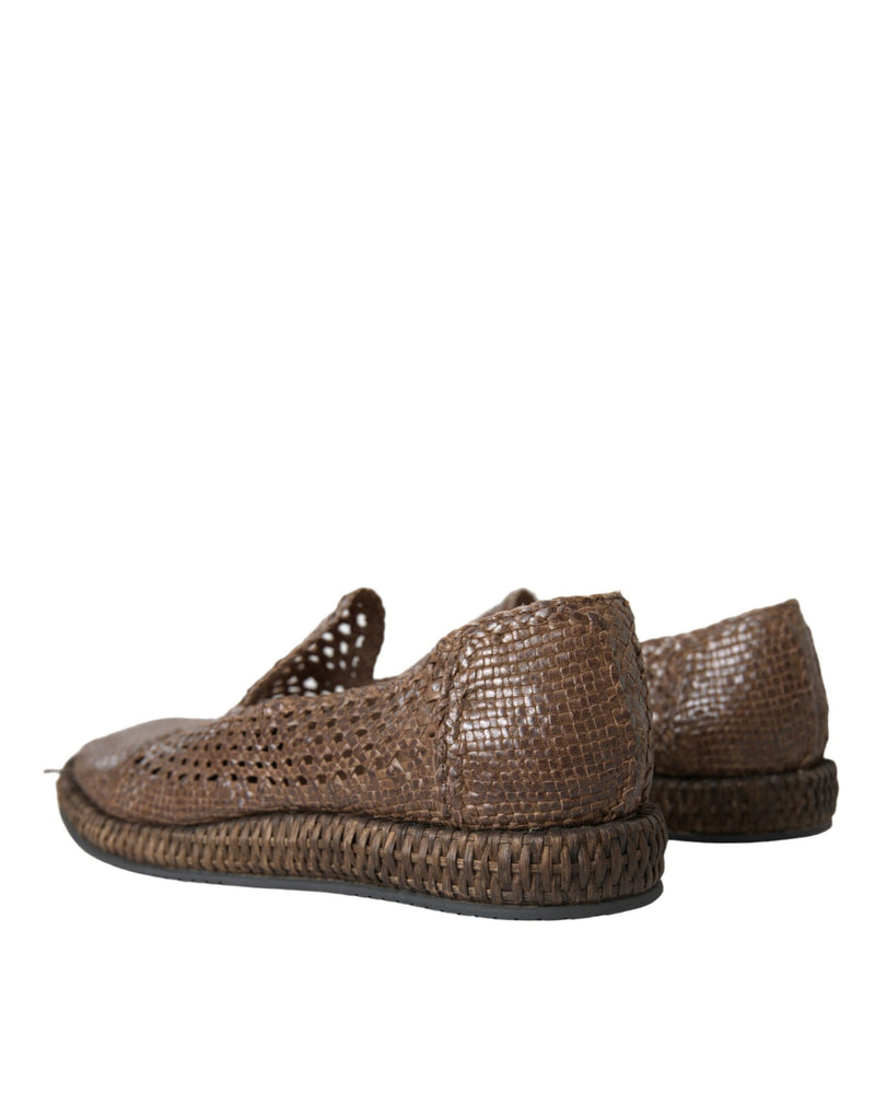 Dolce & Gabbana Brown Woven Leather Loafers for Men