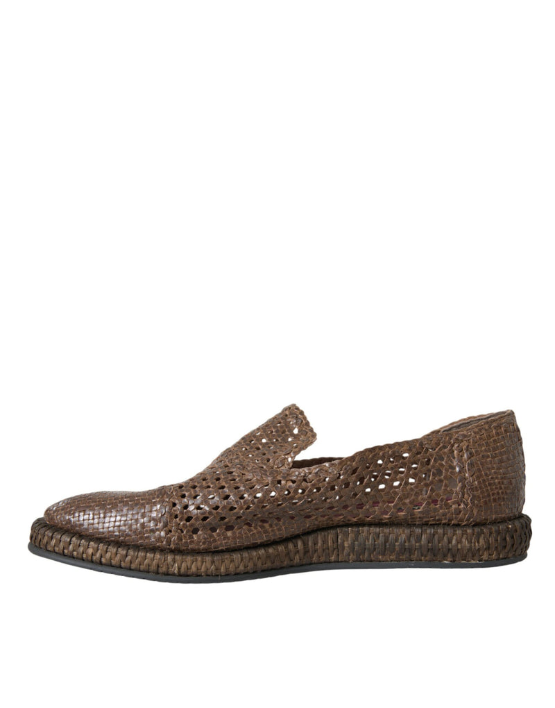 Dolce & Gabbana Brown Woven Leather Loafers for Men