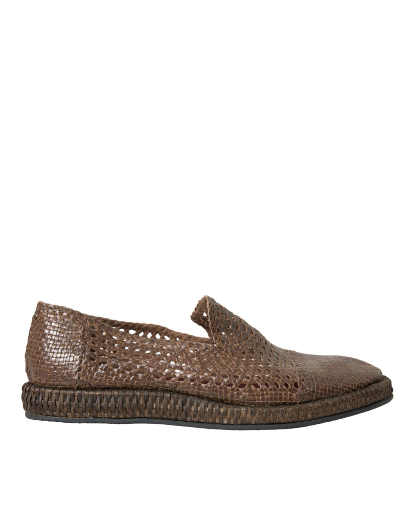 Dolce & Gabbana Brown Woven Leather Loafers for Men