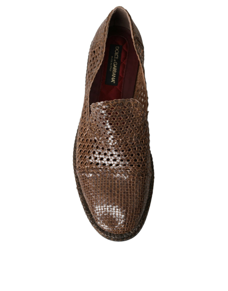 Dolce & Gabbana Brown Woven Leather Loafers for Men