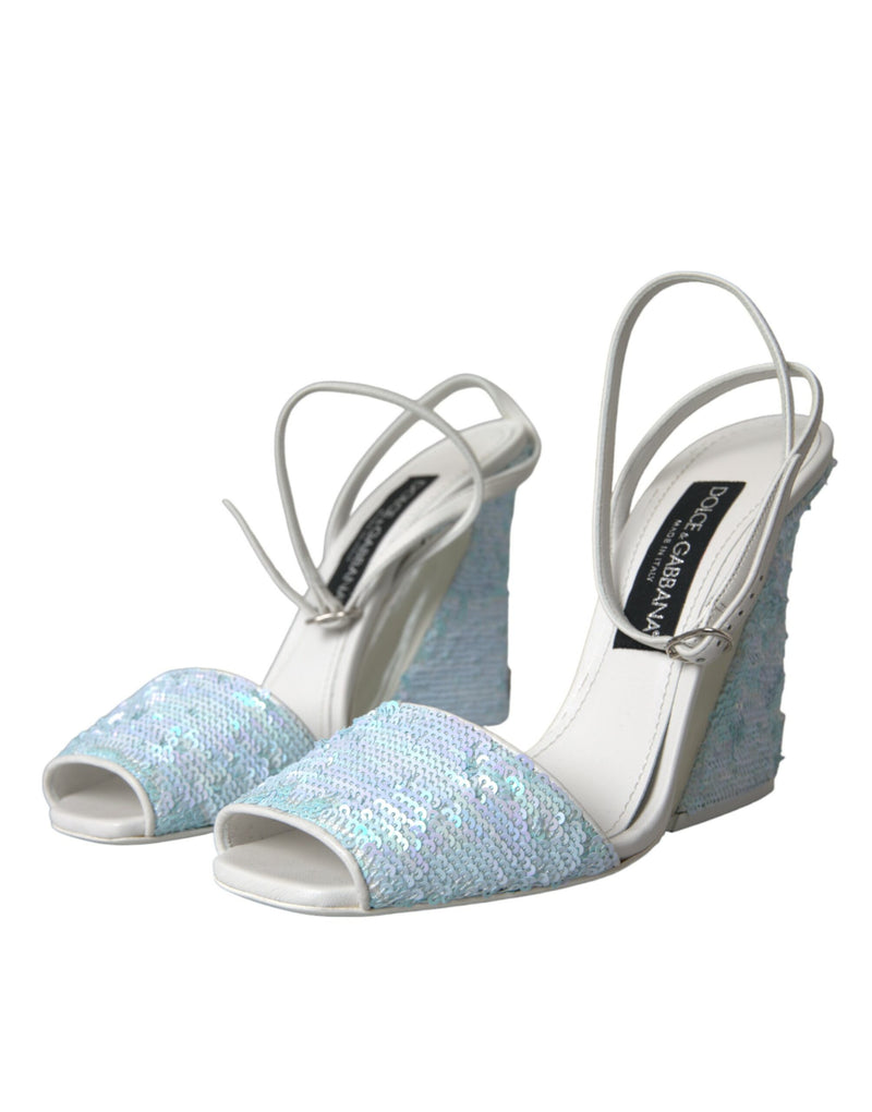 Dolce & Gabbana Light Blue Sequin Ankle Strap Sandals