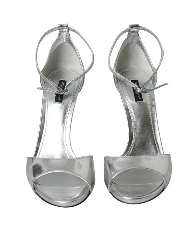 Dolce & Gabbana KEIRA Silver Leather Heels Sandals