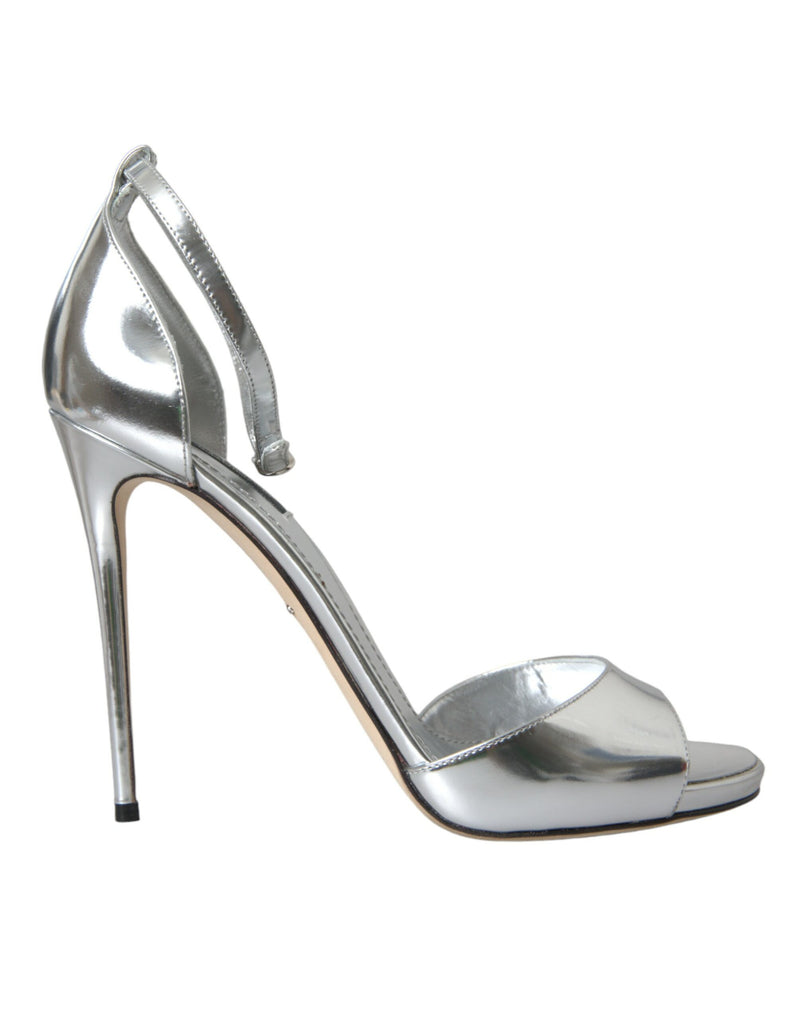 Dolce & Gabbana KEIRA Silver Leather Heels Sandals