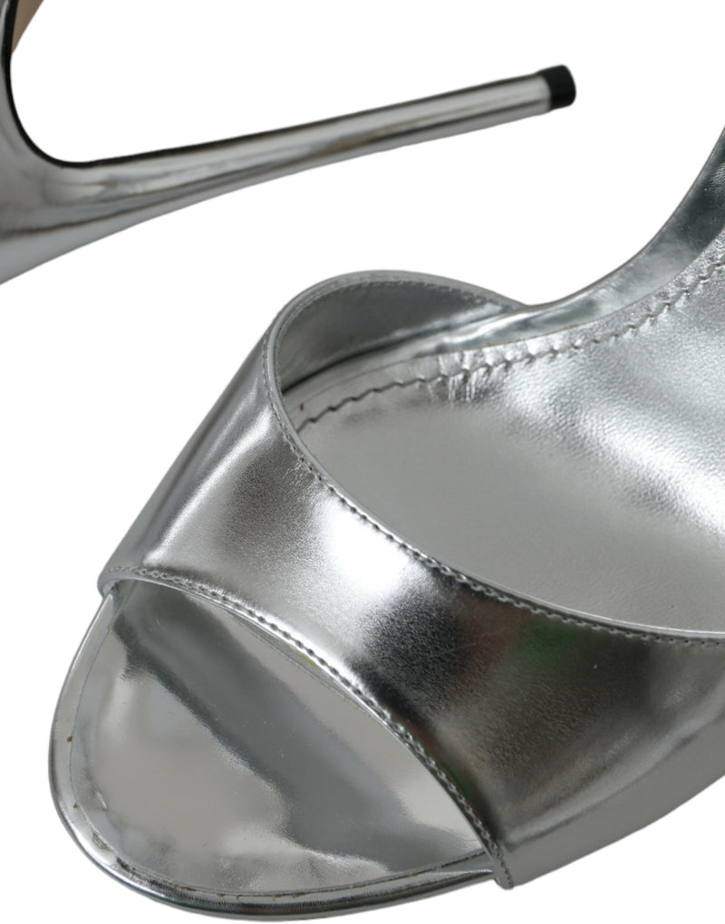 Dolce & Gabbana KEIRA Silver Leather Heels Sandals