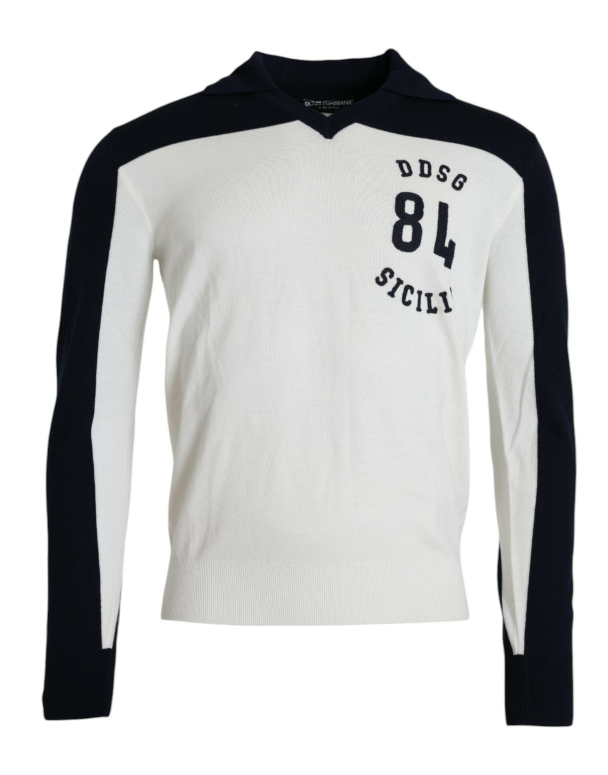 Pull en coton blanc et noir à col Henley SICILIA de Dolce &amp; Gabbana