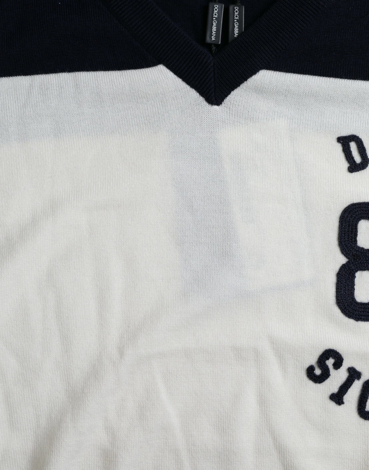 Pull en coton blanc et noir à col Henley SICILIA de Dolce &amp; Gabbana