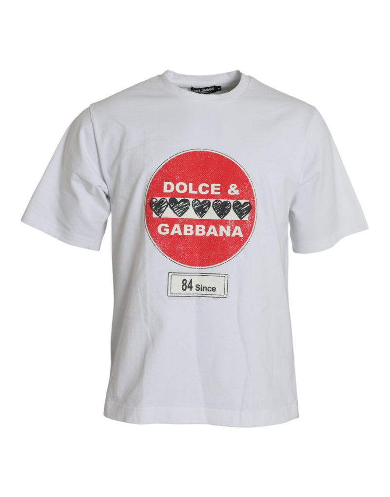 T-shirt à manches courtes en coton blanc avec col rond et motif cœur Amor de Dolce &amp; Gabbana