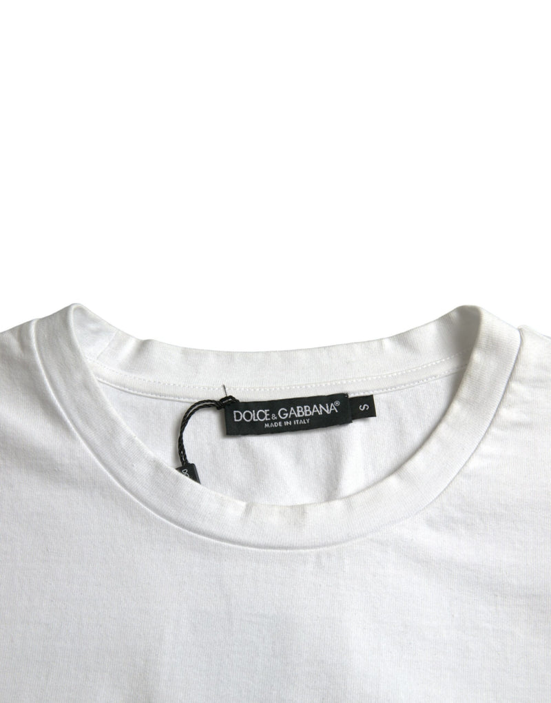 T-shirt à manches courtes en coton blanc avec col rond et motif cœur Amor de Dolce &amp; Gabbana