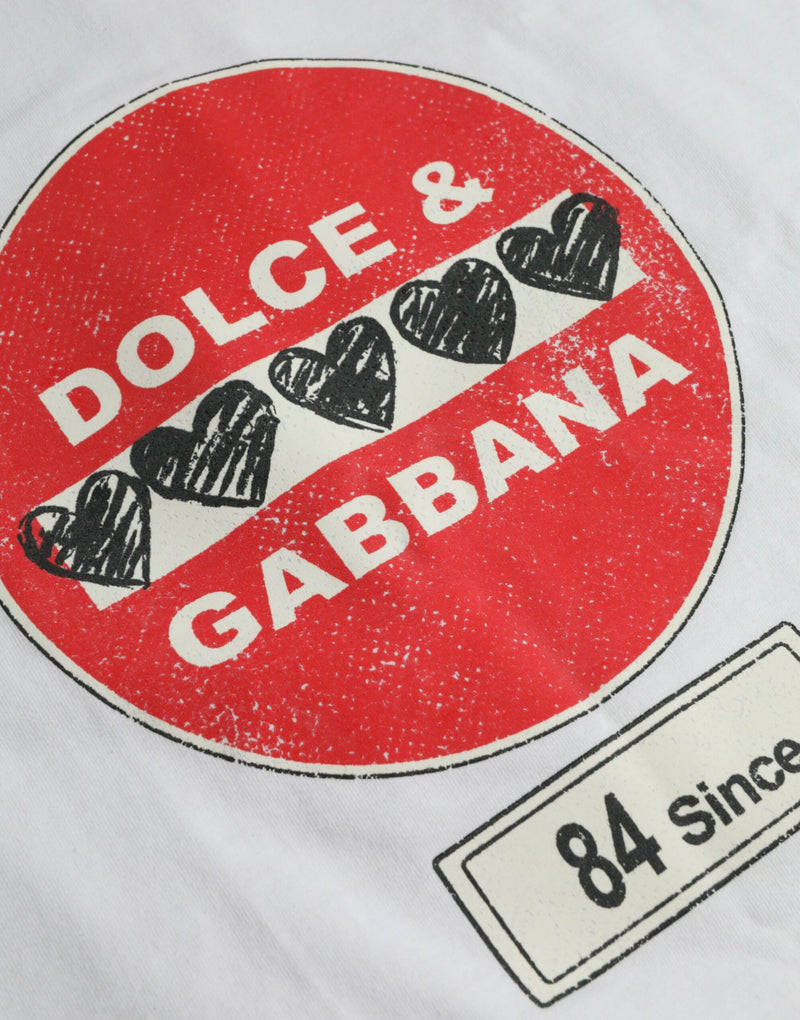 T-shirt à manches courtes en coton blanc avec col rond et motif cœur Amor de Dolce &amp; Gabbana