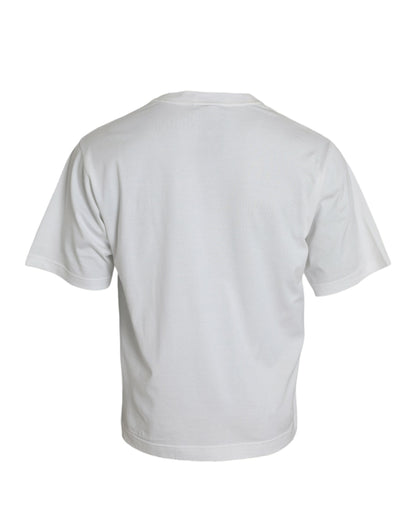 Dolce &amp; Gabbana wit, versierd katoenen T-shirt met ronde hals.