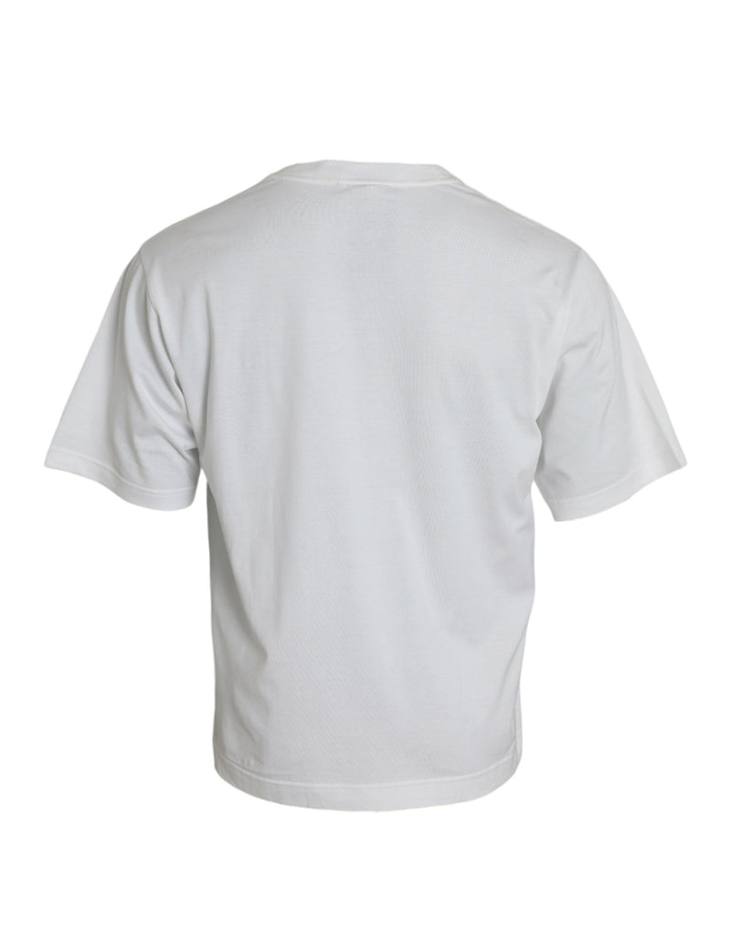 T-shirt blanc en coton à col rond et ornements de Dolce &amp; Gabbana