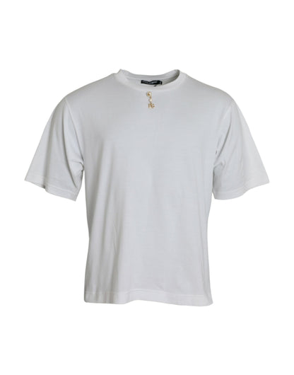 Dolce &amp; Gabbana wit, versierd katoenen T-shirt met ronde hals.