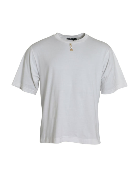 T-shirt blanc en coton à col rond et ornements de Dolce &amp; Gabbana