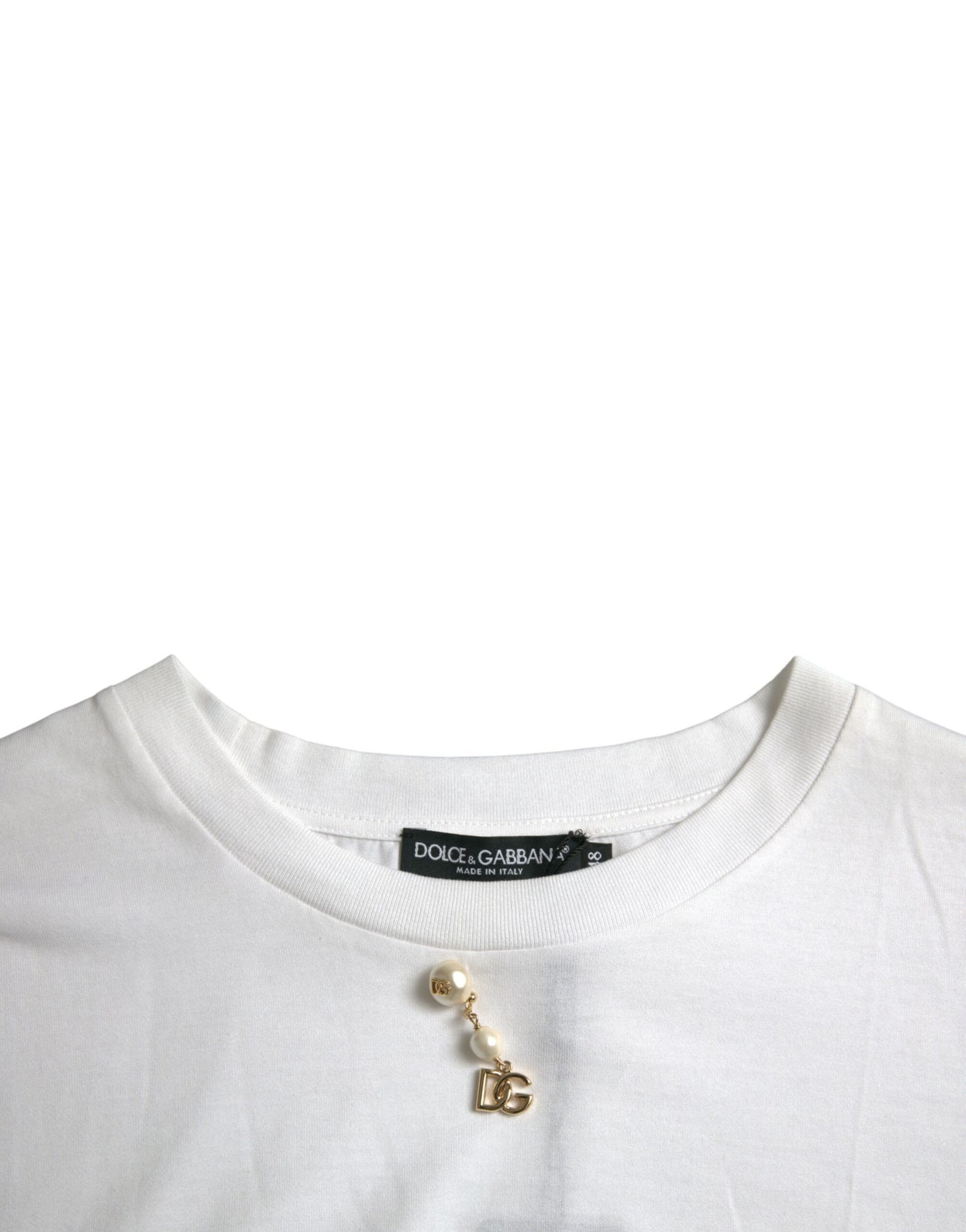 Dolce &amp; Gabbana wit, versierd katoenen T-shirt met ronde hals.