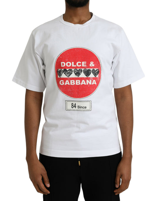 T-shirt à manches courtes en coton blanc avec col rond et motif cœur Amor de Dolce &amp; Gabbana
