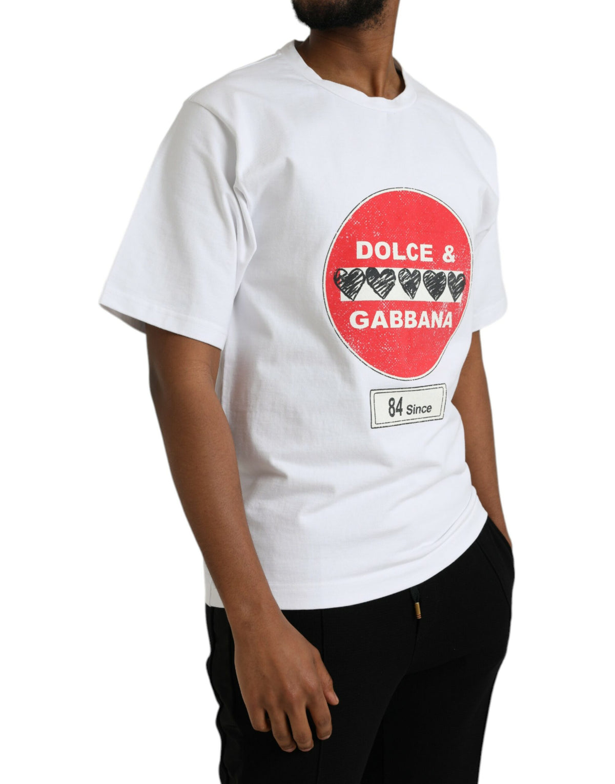 T-shirt à manches courtes en coton blanc avec col rond et motif cœur Amor de Dolce &amp; Gabbana