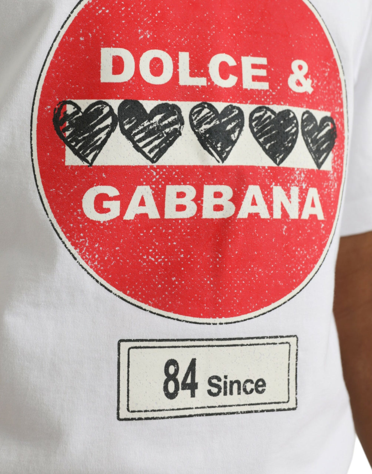 T-shirt à manches courtes en coton blanc avec col rond et motif cœur Amor de Dolce &amp; Gabbana