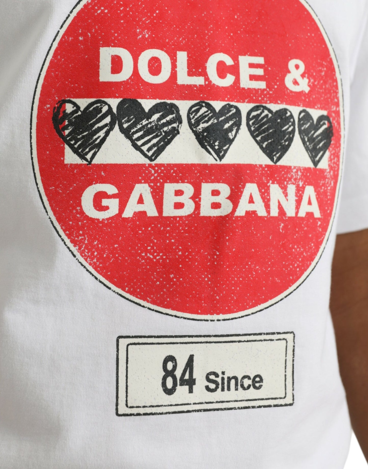 T-shirt à manches courtes en coton blanc avec col rond et motif cœur Amor de Dolce &amp; Gabbana
