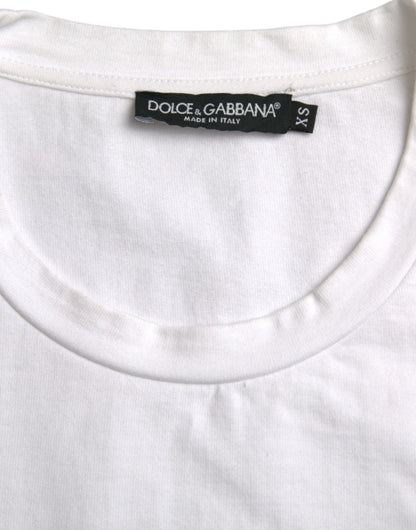 T-shirt à manches courtes en coton blanc avec col rond et motif cœur Amor de Dolce &amp; Gabbana