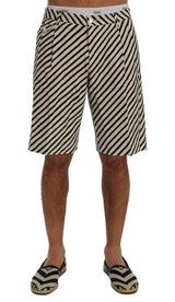 Shorts décontractés en lin rayé blanc et noir Dolce &amp; Gabbana