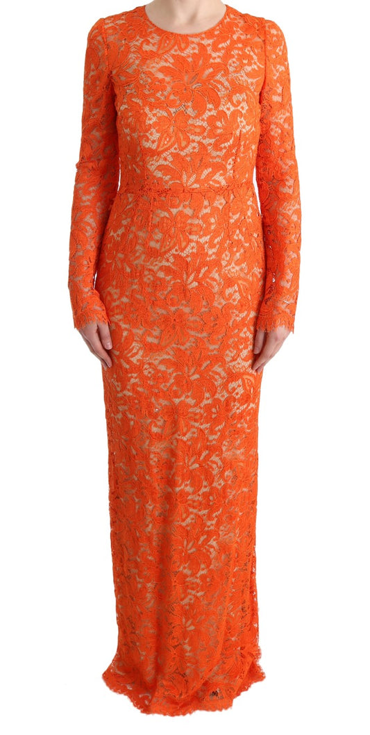 Robe longue portefeuille Dolce &amp; Gabbana en orange brodée de fleurs.