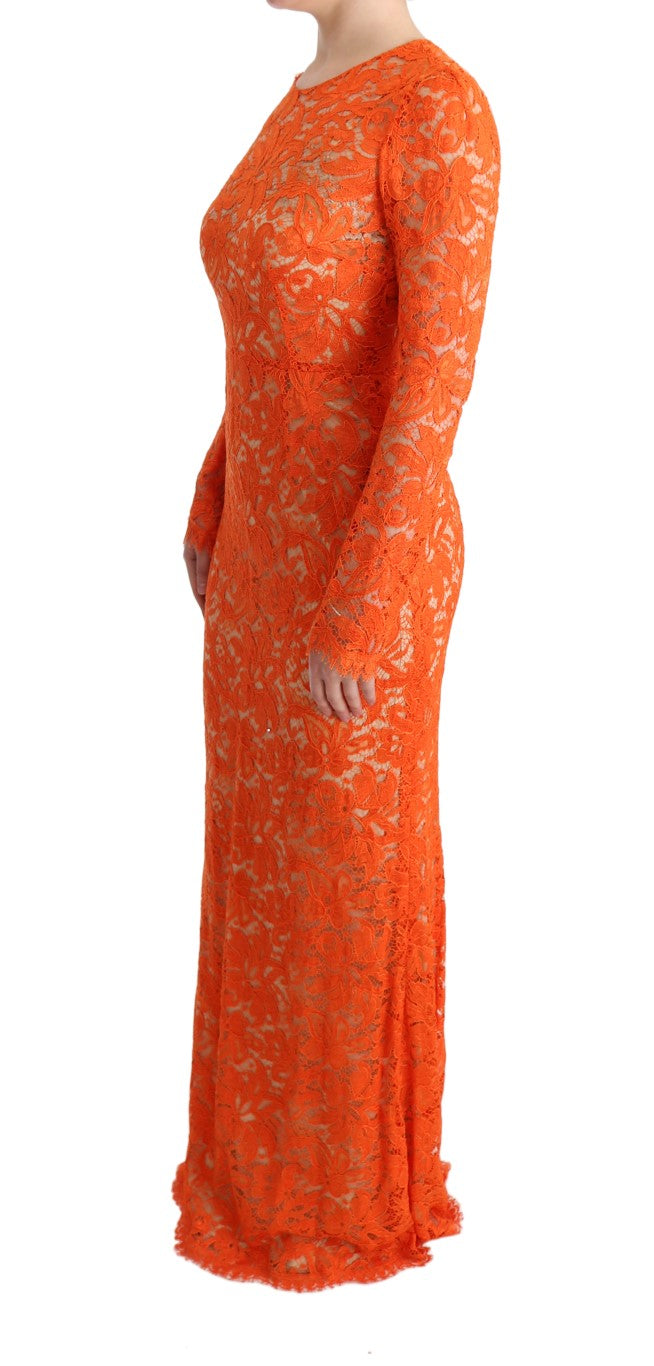 Robe longue portefeuille Dolce &amp; Gabbana en orange brodée de fleurs.