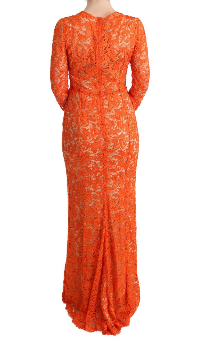 Robe longue portefeuille Dolce &amp; Gabbana en orange brodée de fleurs.