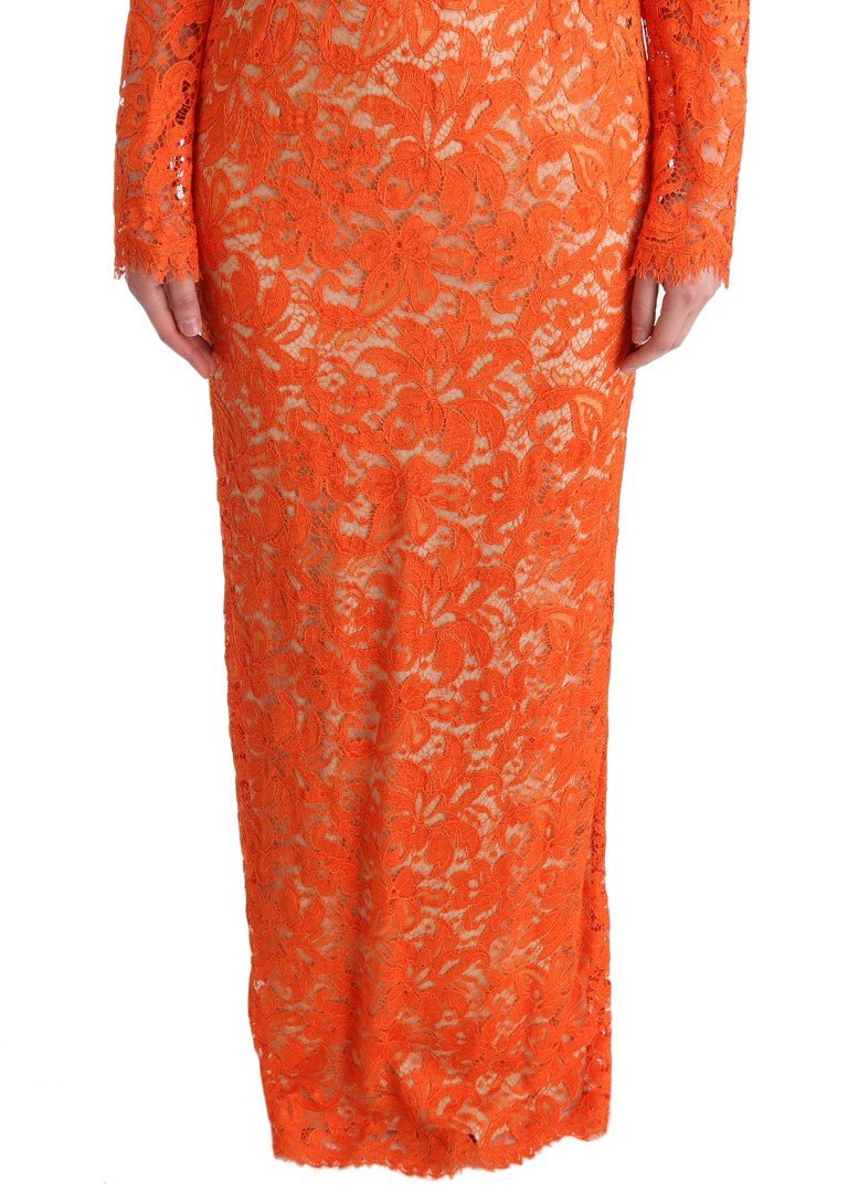 Robe longue portefeuille Dolce &amp; Gabbana en orange brodée de fleurs.