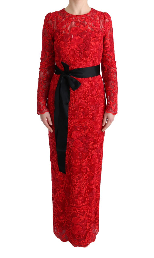Robe longue moulante brodée à motifs floraux rouges de Dolce &amp; Gabbana