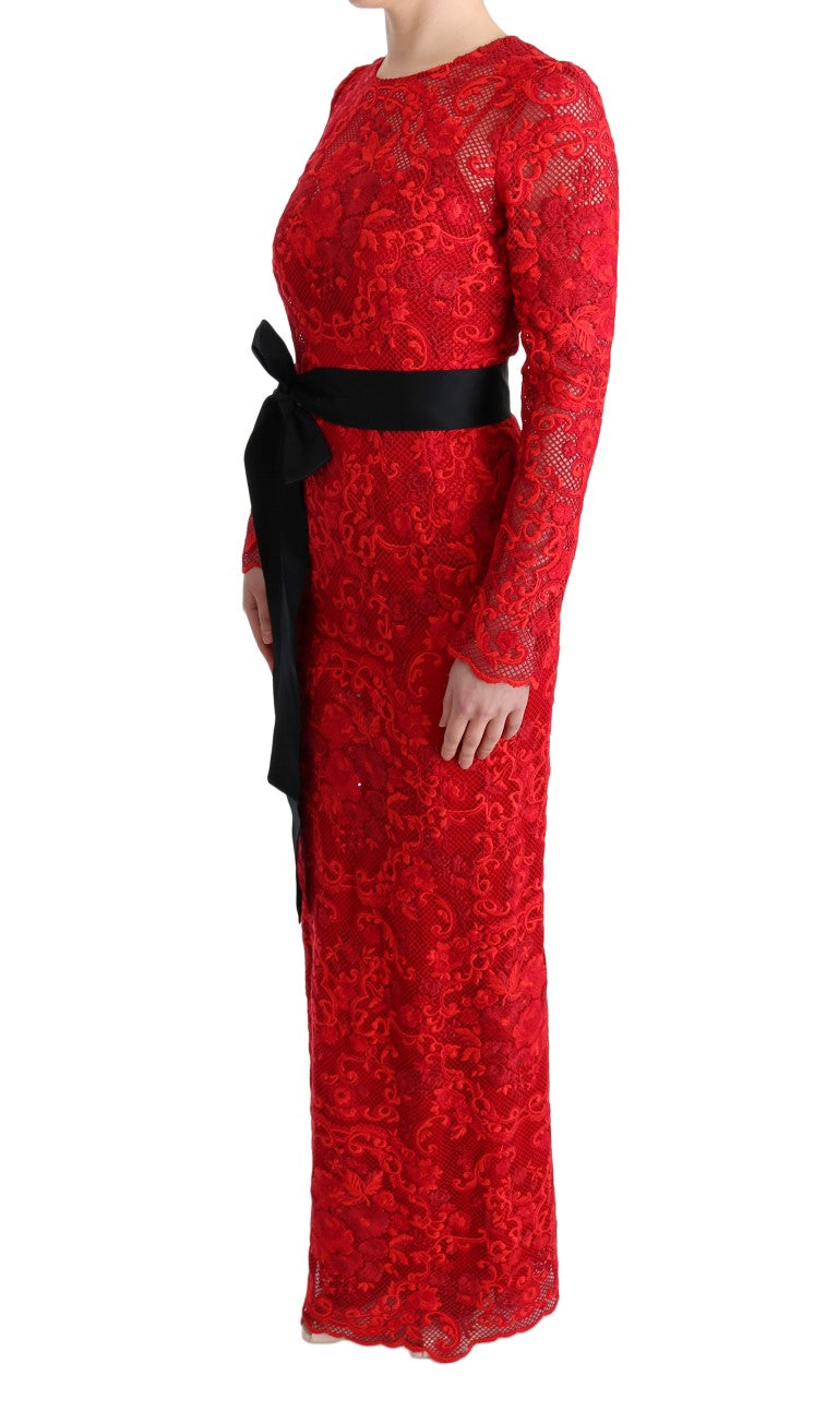 Robe longue moulante brodée à motifs floraux rouges de Dolce &amp; Gabbana