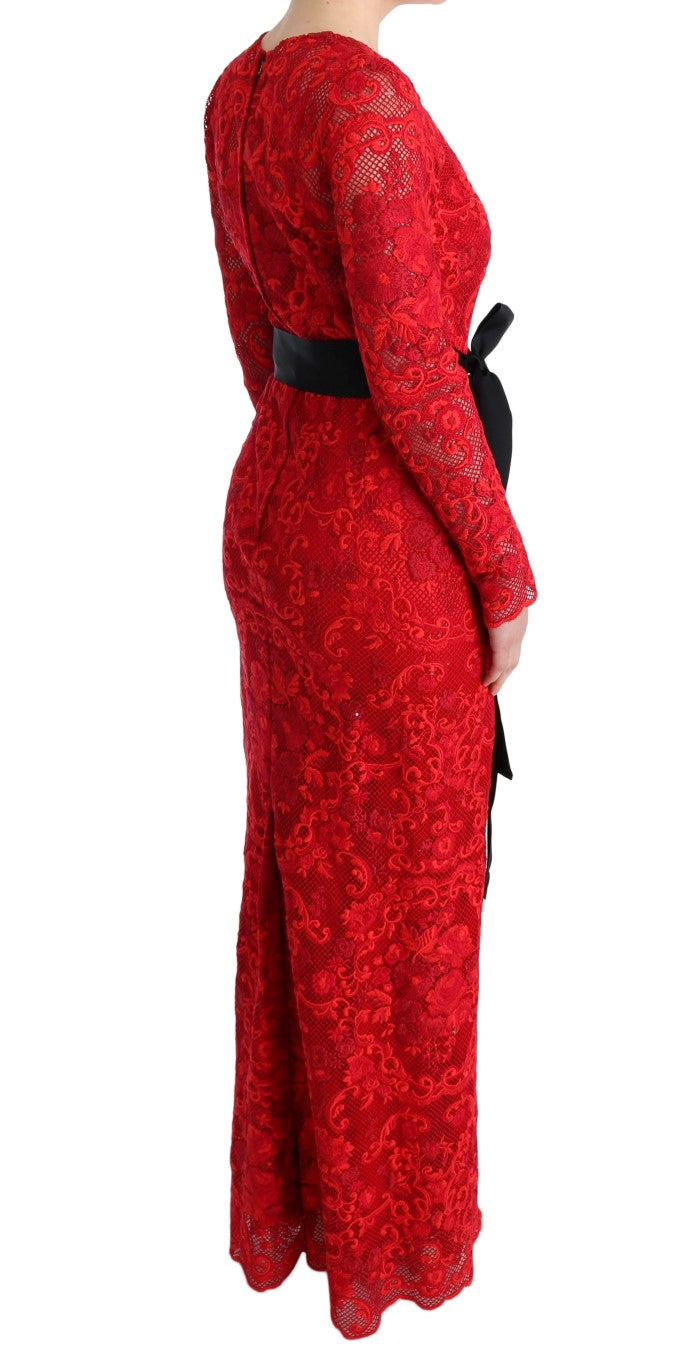 Robe longue moulante brodée à motifs floraux rouges de Dolce &amp; Gabbana