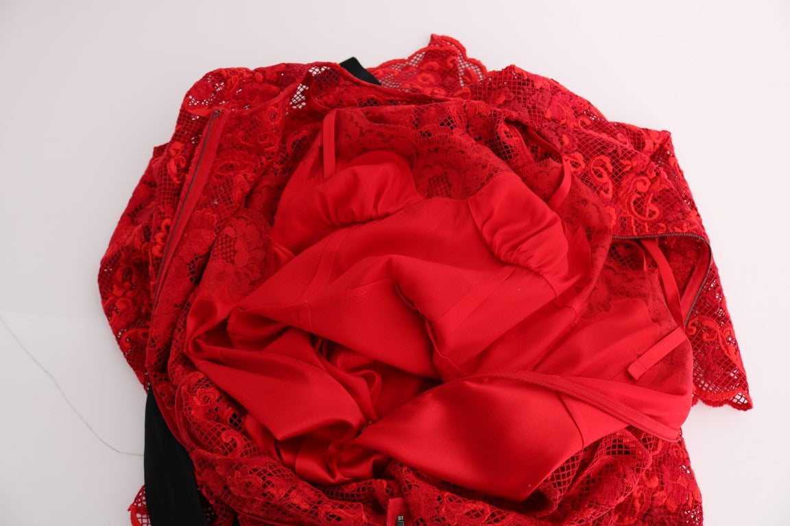 Robe longue moulante brodée à motifs floraux rouges de Dolce &amp; Gabbana
