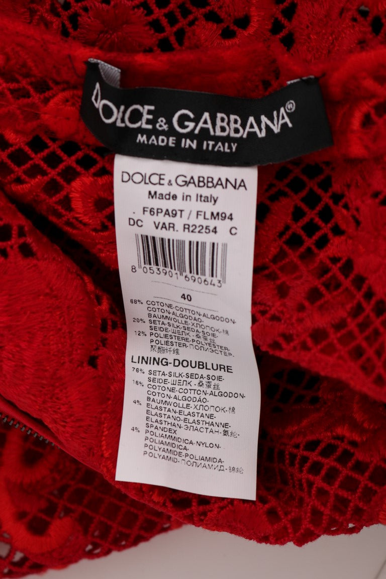 Robe longue moulante brodée à motifs floraux rouges de Dolce &amp; Gabbana