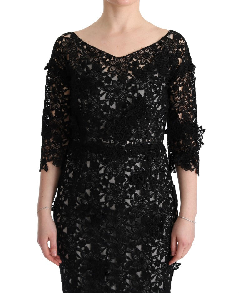 Robe longue en coton et soie noire à motifs floraux de Dolce &amp; Gabbana