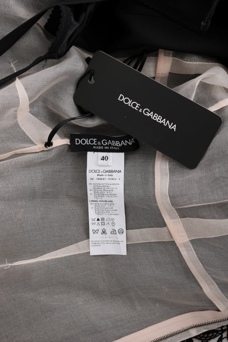 Robe longue en coton et soie noire à motifs floraux de Dolce &amp; Gabbana