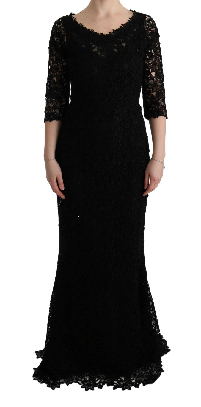 Robe longue noire à motifs floraux brodés de Dolce &amp; Gabbana