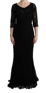 Robe longue noire à motifs floraux brodés de Dolce &amp; Gabbana