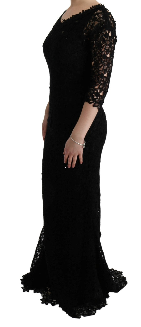 Robe longue noire à motifs floraux brodés de Dolce &amp; Gabbana