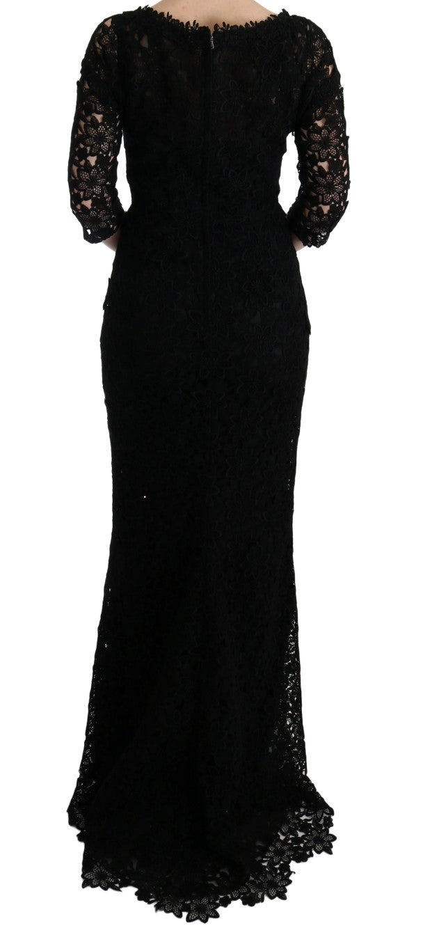 Robe longue noire à motifs floraux brodés de Dolce &amp; Gabbana