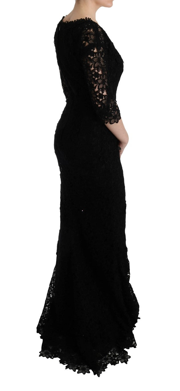 Robe longue noire à motifs floraux brodés de Dolce &amp; Gabbana