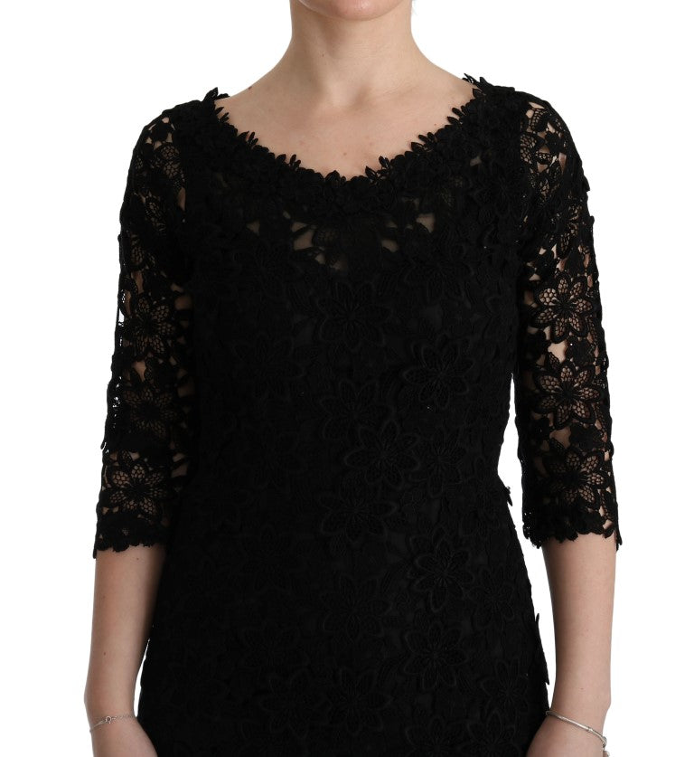 Robe longue noire à motifs floraux brodés de Dolce &amp; Gabbana