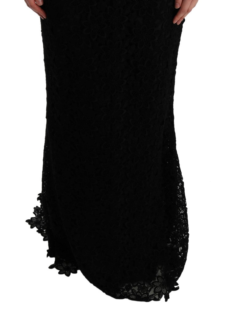 Robe longue noire à motifs floraux brodés de Dolce &amp; Gabbana