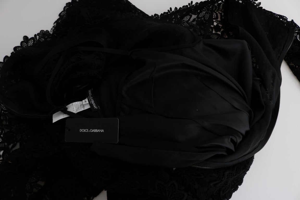 Robe longue noire à motifs floraux brodés de Dolce &amp; Gabbana