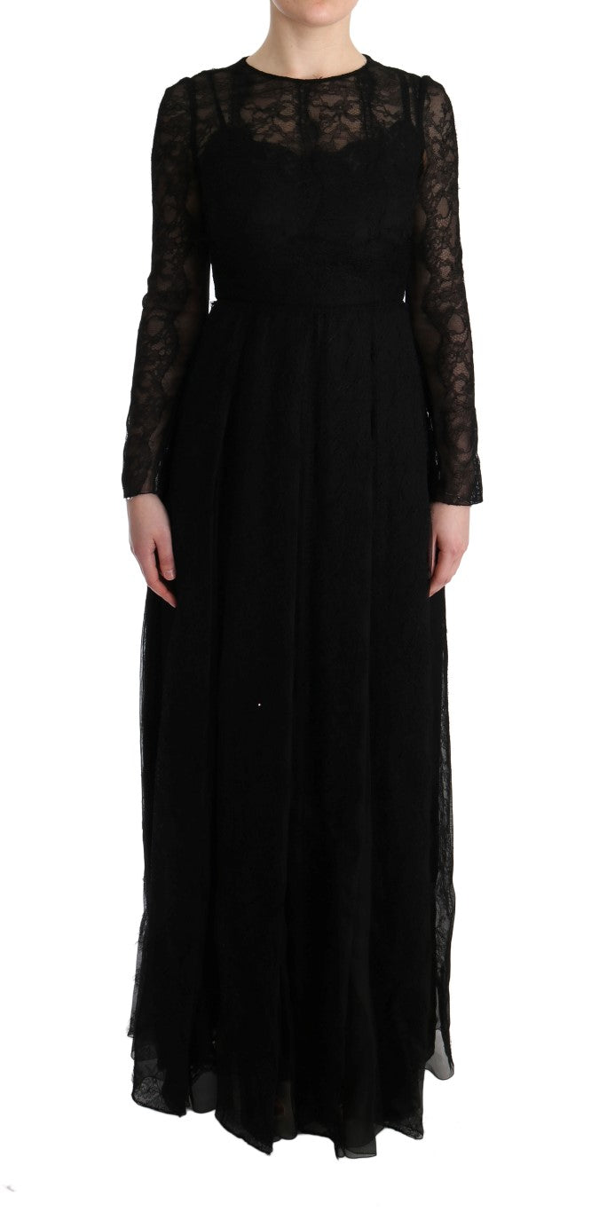 Robe fourreau en soie brodée de dentelle florale noire de Dolce &amp; Gabbana