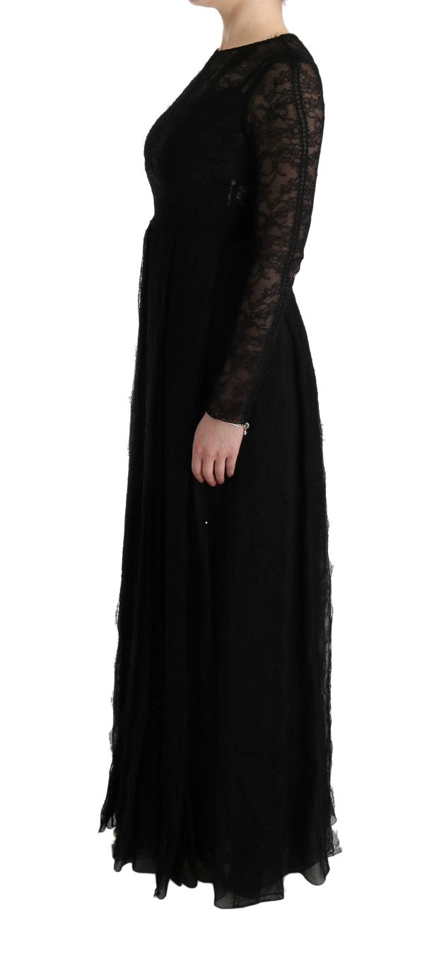 Robe fourreau en soie brodée de dentelle florale noire de Dolce &amp; Gabbana